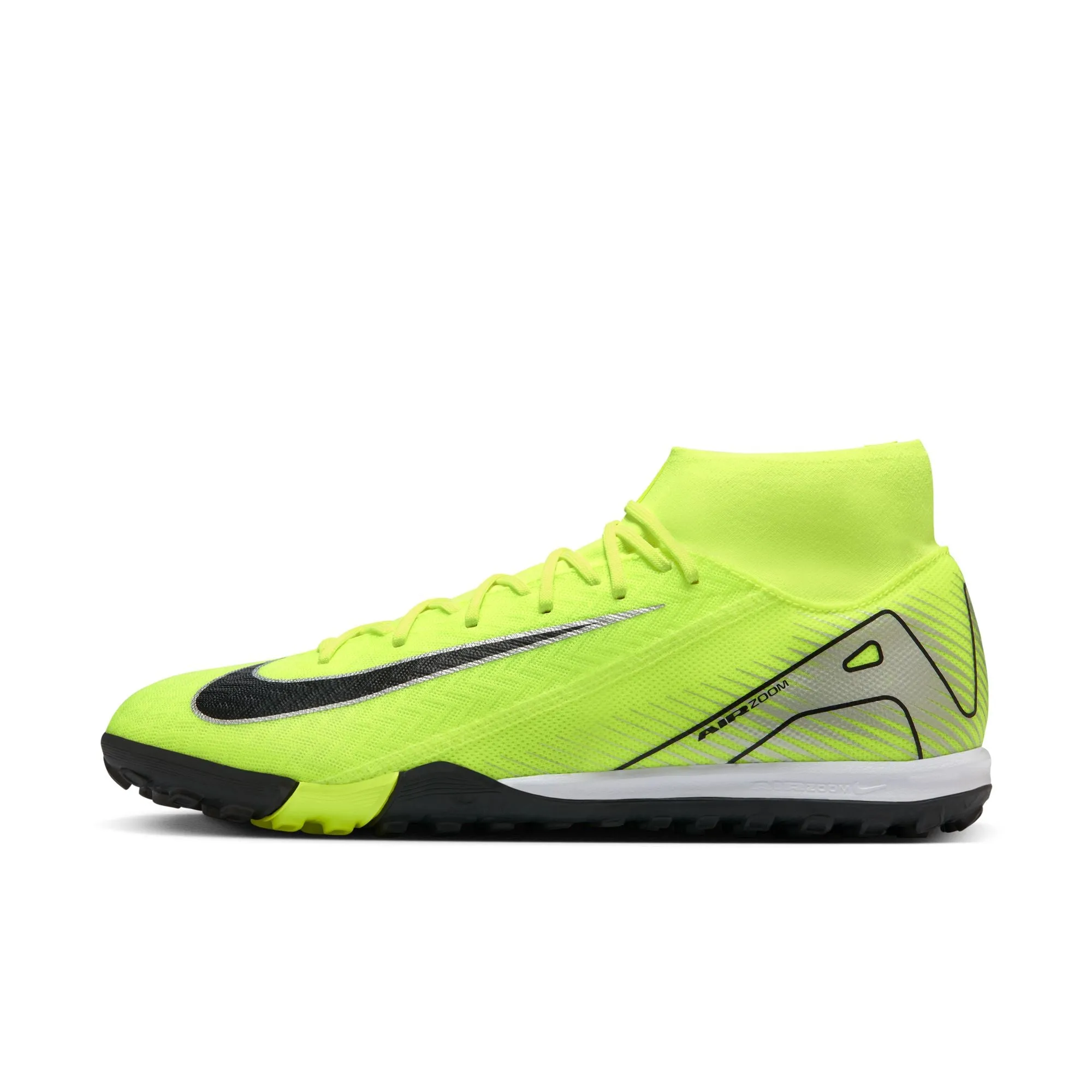 Nike Zoom Mercurial Superfly 10 Academy TF Turf Soccer Shoes- Metallic Silver/ Black Volt